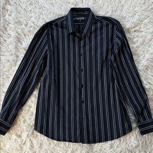 Express Men's Navy Striped Button Down Shirt